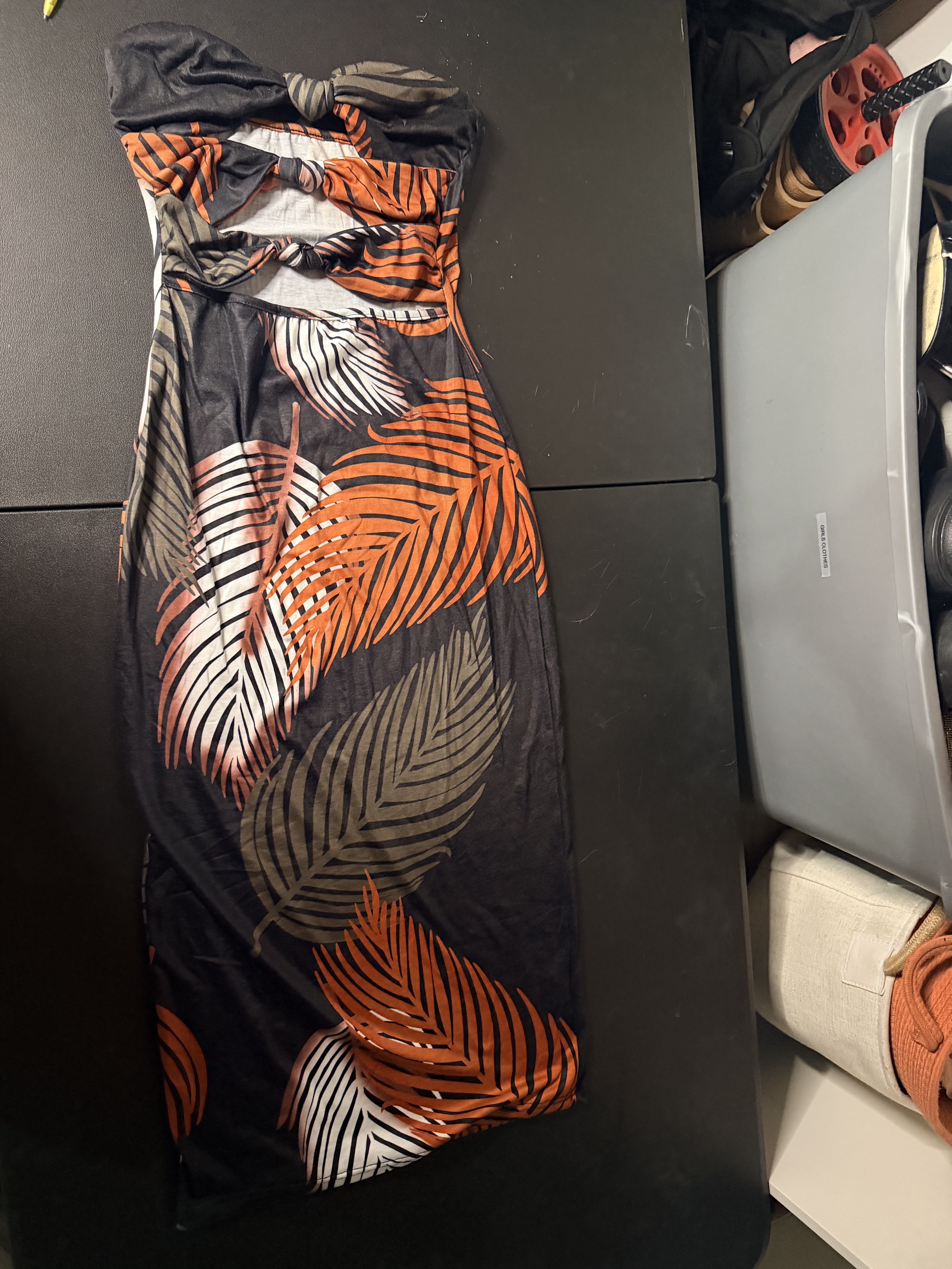 Shein Tropical Leaf Print Knot Front Tube Dress