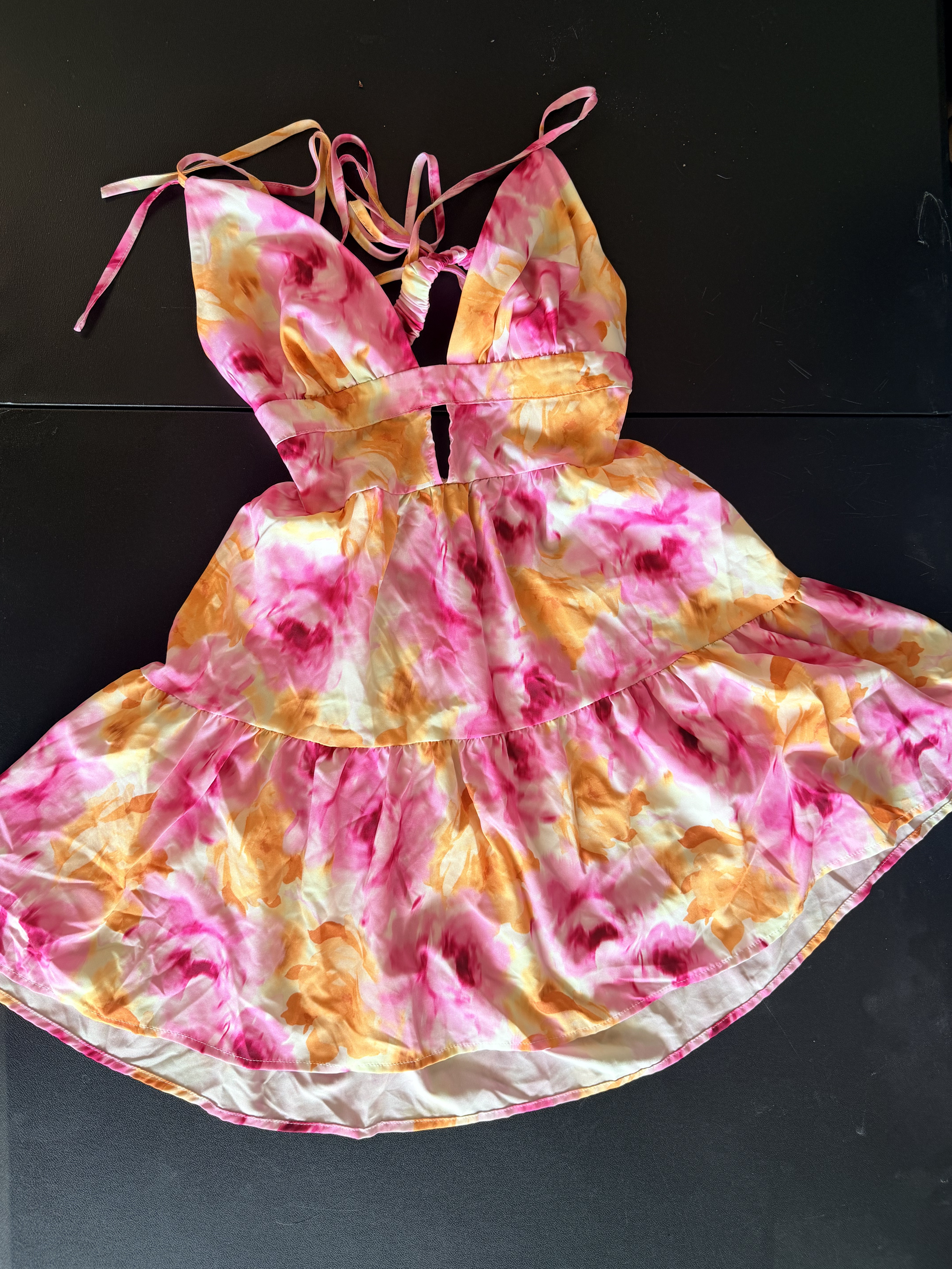 SHEIN Floral Watercolor Ruffle Halter Dress