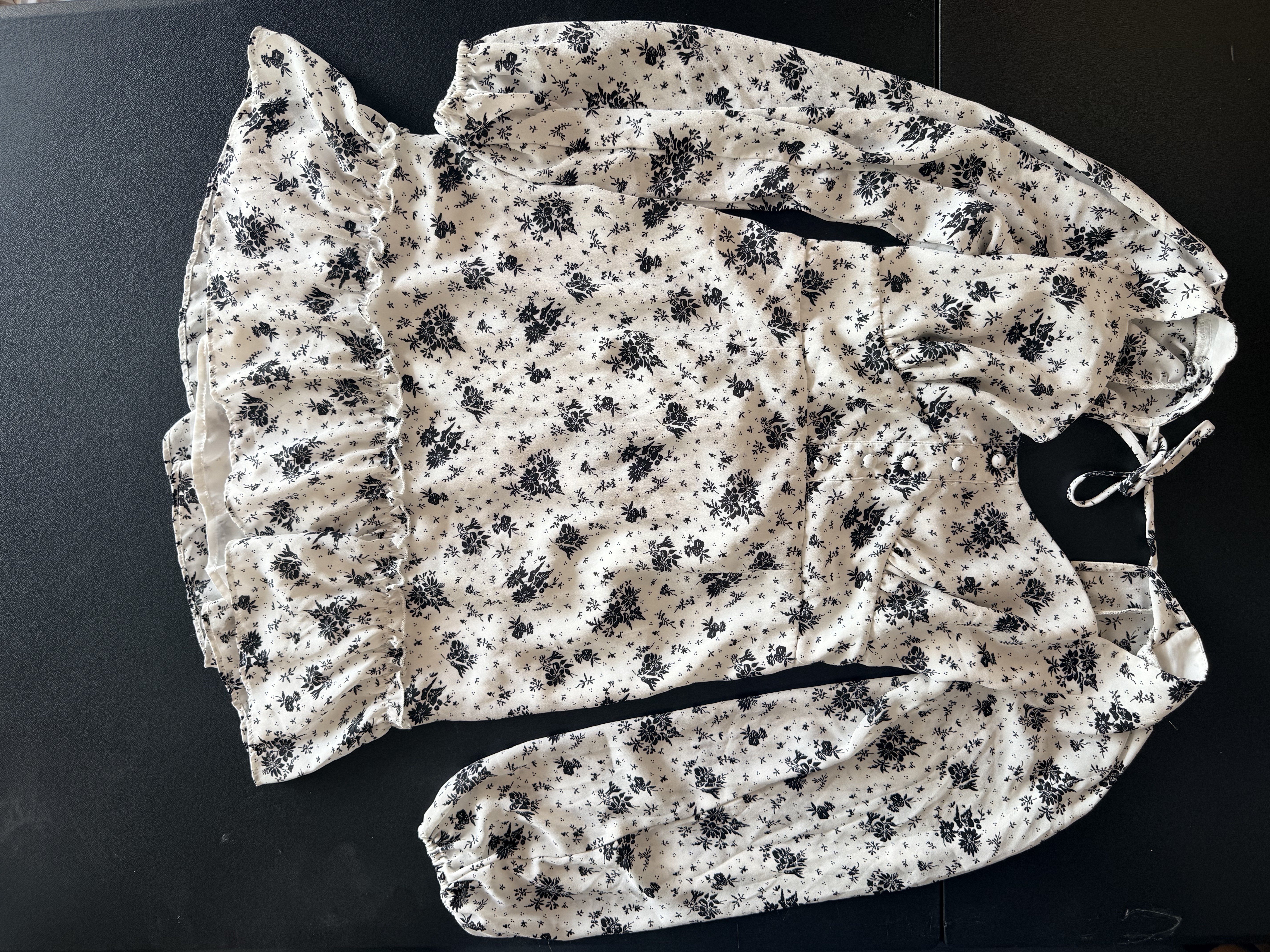 Floral Ruffle Tie-Front Long Sleeve Blouse