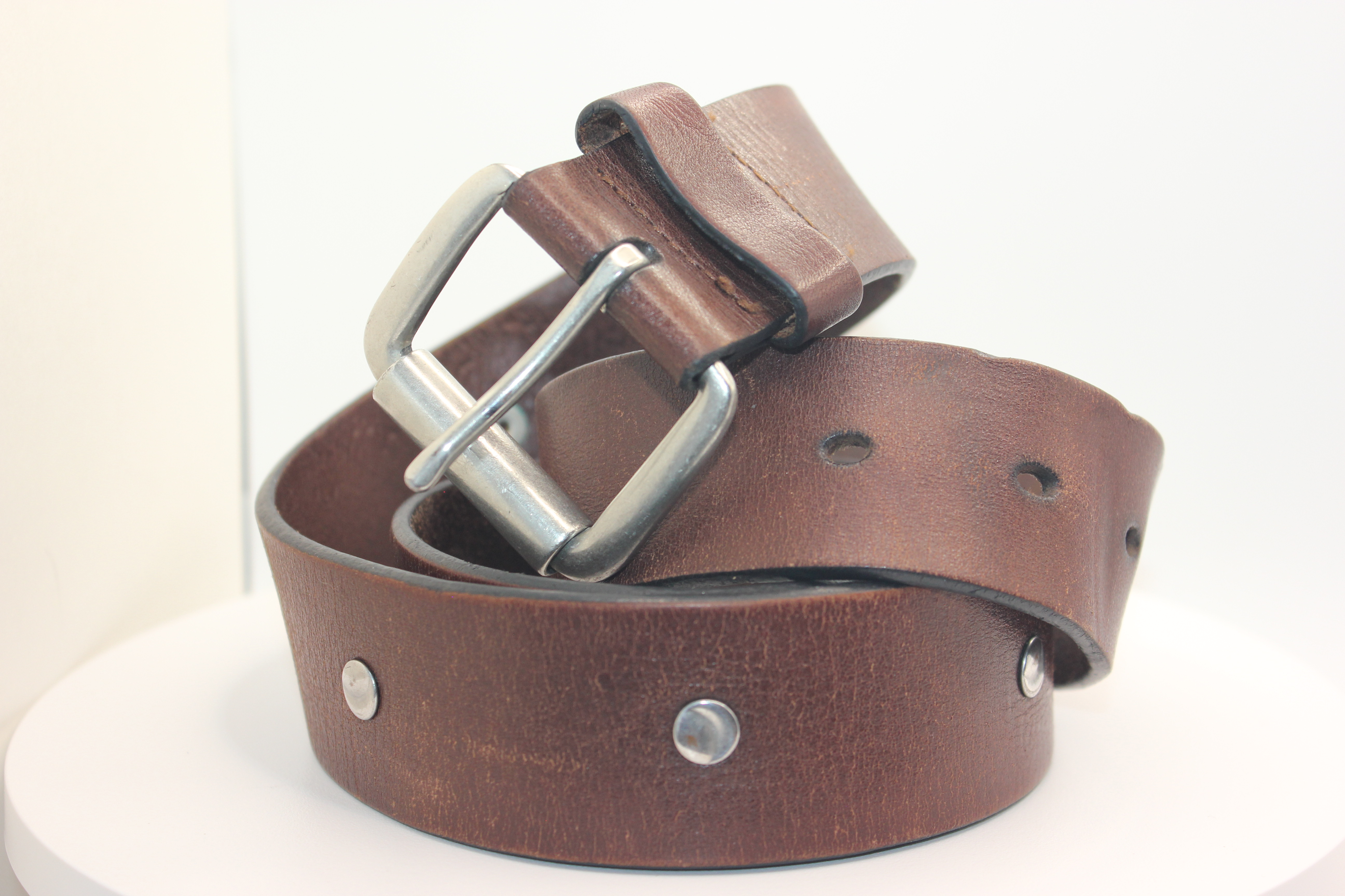 Lucky Brand Distressed Brown Leather Studded Belt