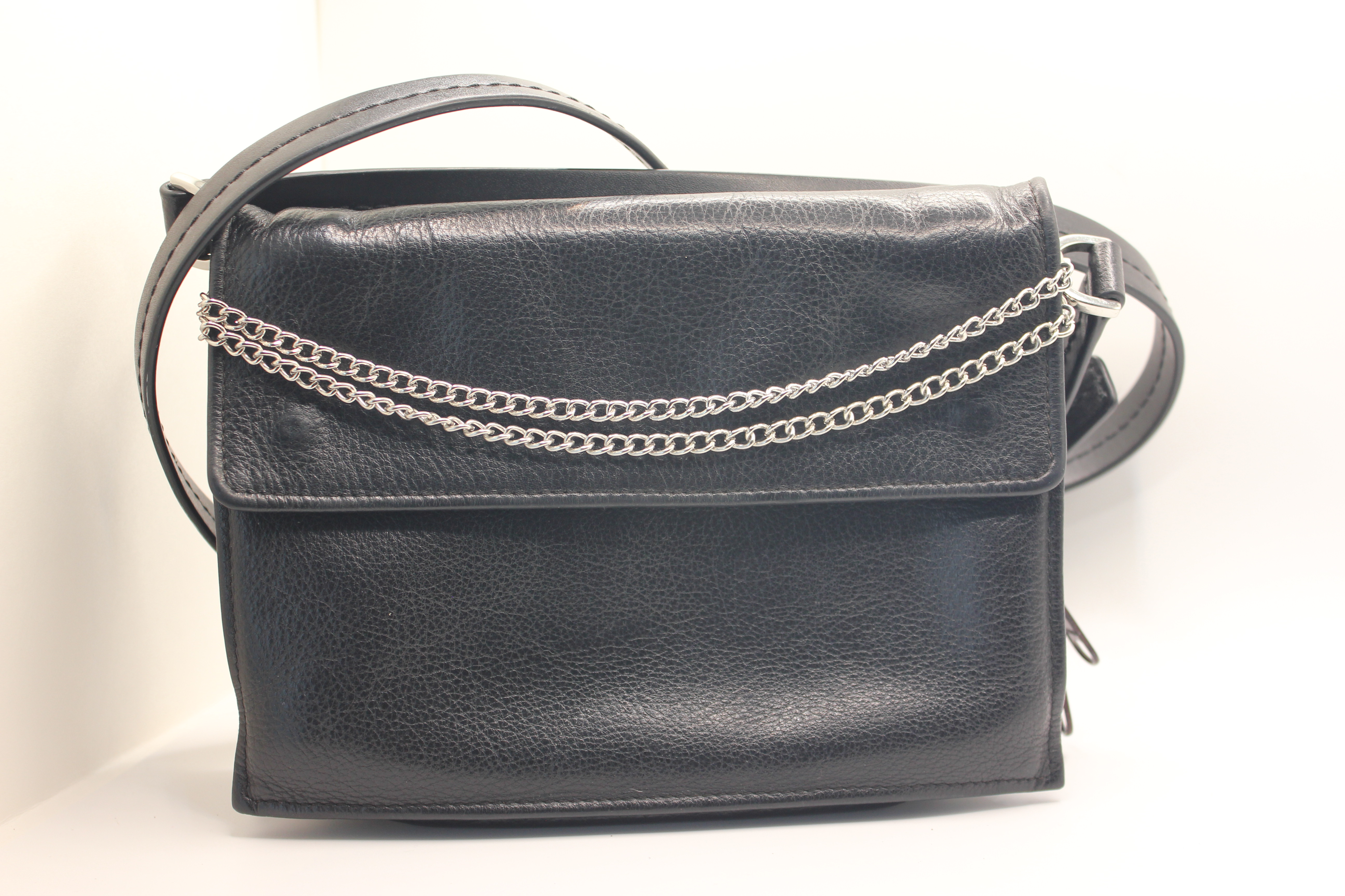 Tusk Black Pebbled Leather Flap Crossbody w/ Custom Chain Accent